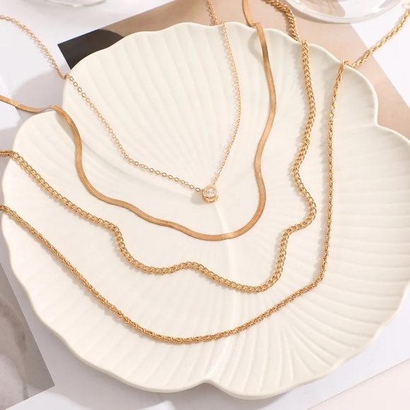 **SAVITA* Gold x Rhinestone Layered Fashion Necklace - Picture 5 of 8